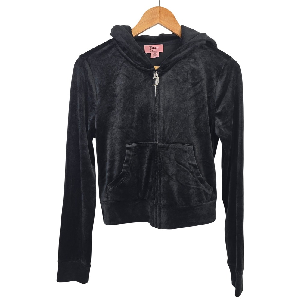 Juicy Couture Aeropostale Black Velour Rhinestone Zip Up Hoodie Medium